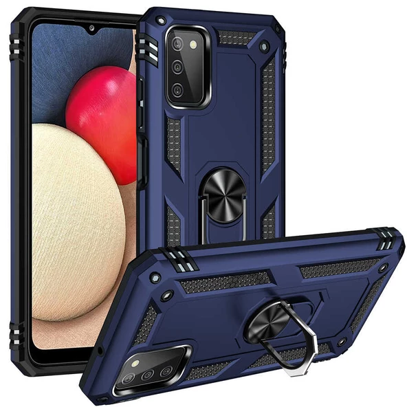 Gpack Samsung Galaxy A03S Kılıf Vega Tank Standlı Yüzüklü MıknatıslıNano Glass - 7
