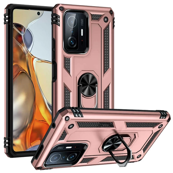 Gpack Xiaomi Mi 11T Pro 5G Kılıf Vega Tank Standlı Yüzüklü MıknatıslıNano Glass