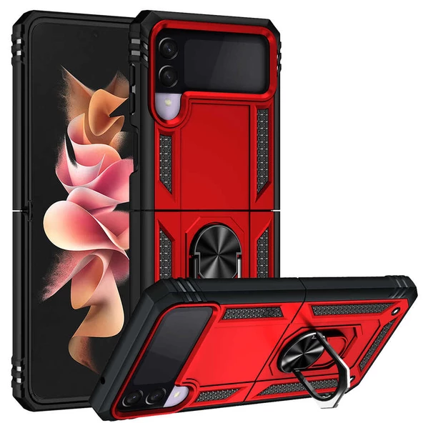 Gpack Samsung Galaxy Z Flip 3 Kılıf Vega Tank Standlı Yüzüklü Mıknatıslı - 4