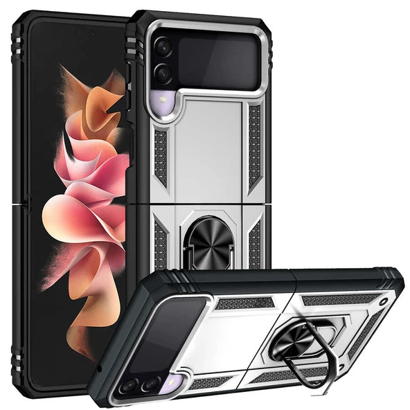 Gpack Samsung Galaxy Z Flip 3 Kılıf Vega Tank Standlı Yüzüklü Mıknatıslı - 6