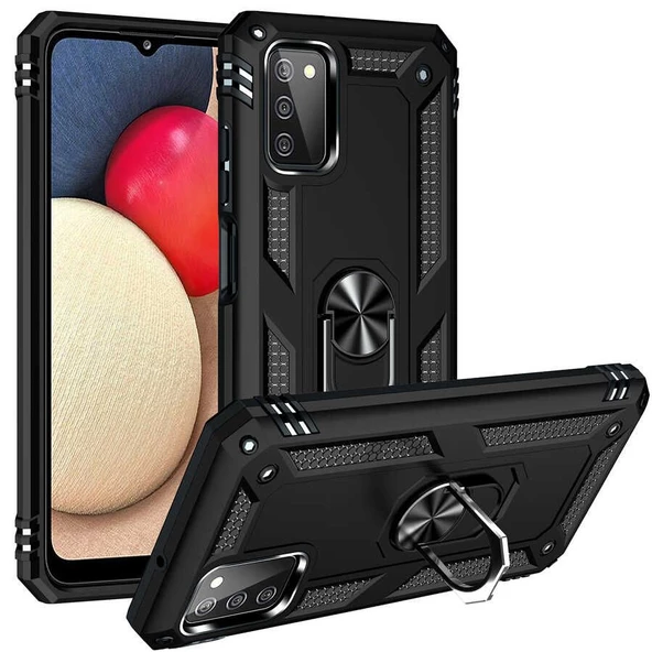 Gpack Samsung Galaxy A03S Kılıf Vega Tank Standlı Yüzüklü MıknatıslıNano Glass