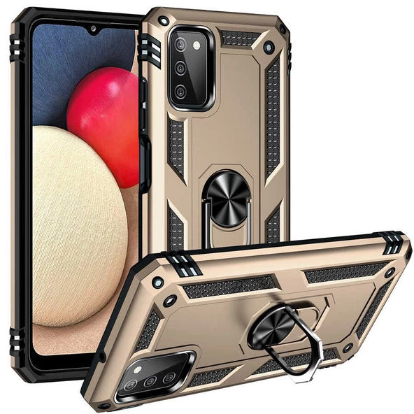Gpack Samsung Galaxy A03S Kılıf Vega Tank Standlı Yüzüklü MıknatıslıNano Glass - 5