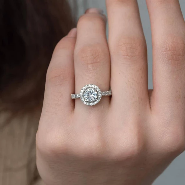 Beyaz Zirkon Taşlı Yuvarlak Gümüş Bayan Yüzük - 8