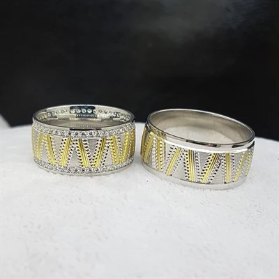 Zikzak Deseni Çift Gümüş Alyans - 7