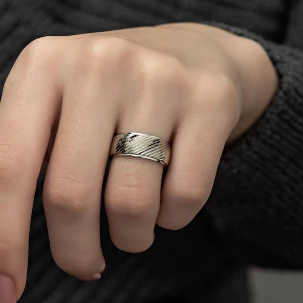 Çapraz Çizgili 925 Gümüş Bayan Tek Alyans Yüzük - 3