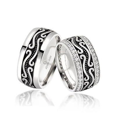 Yeni Tasarım Çift Gümüş Alyans Yüzük - 4