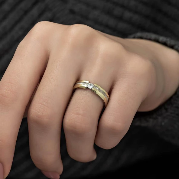 Yeni Tasarım 925 Gümüş Tek Bayan Alyans Yüzük - Resim 2