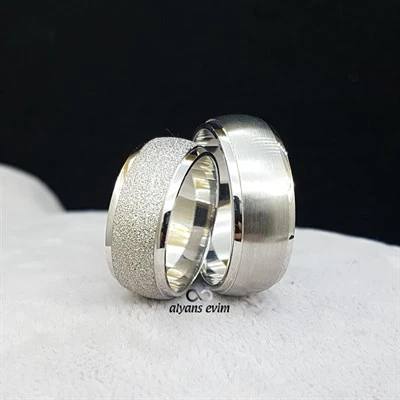 Kum Desenli Çift Gümüş Alyans Yüzük - 11