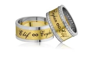 Gümüş Kişiye Özel Çift İsimli Çift Alyans ürün görseli 1