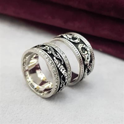 Yeni Tasarım Çift Gümüş Alyans Yüzük - 3