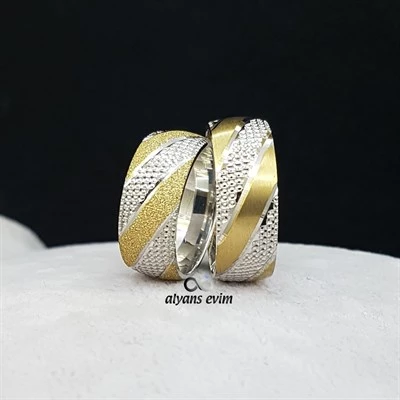 Yeni Tasarım Çift Gümüş Alyans Yüzük - 5