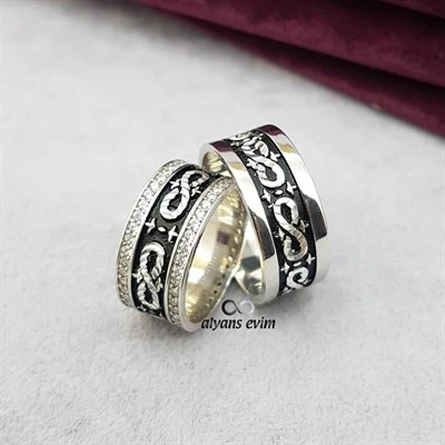 Sonsuzluk Desenli Çift Gümüş Alyans - Resim 4