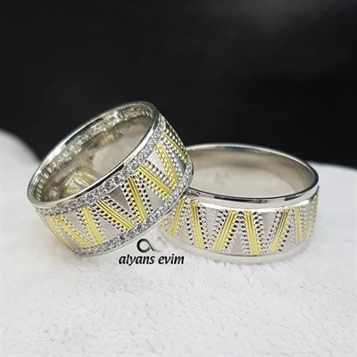 Zikzak Deseni Çift Gümüş Alyans - 6