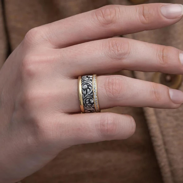 Osmanlı Desenli Çift Gümüş Alyans Yüzük - Resim 6