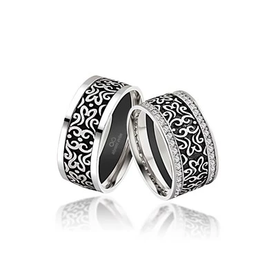 Selçuklu Motifli Çift Gümüş Alyans Yüzük - 2