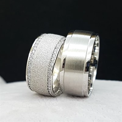 Kumlu Model Çift Gümüş Alyans - Resim 6