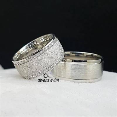 Kumlu Model Çift Gümüş Alyans ürün görseli 1