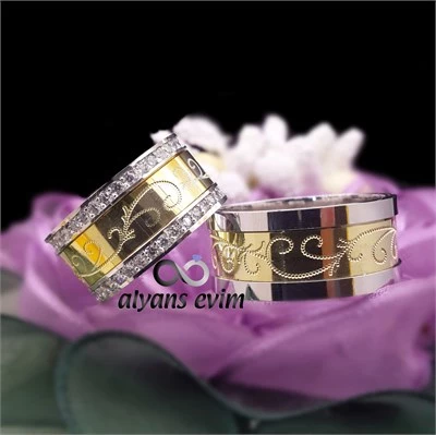 Sarmaşık İşlemeli Çift Gümüş Alyans Yüzük - Resim 5
