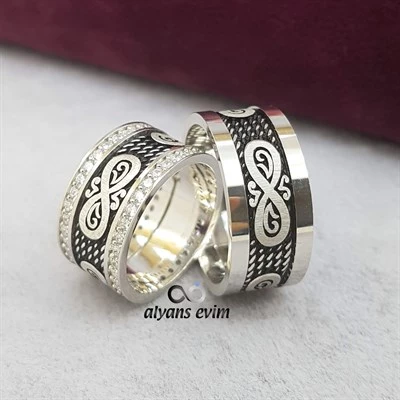Sonsuzluk Desenli Çift Gümüş Alyans - 7
