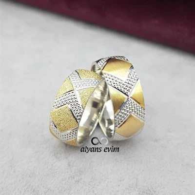 Yeni Tasarım Çift Gümüş Alyans Yüzük ürün görseli 1