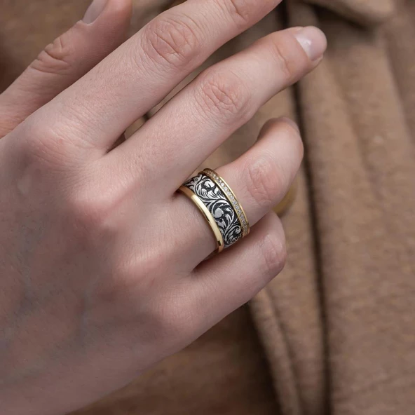 Osmanlı Desenli Çift Gümüş Alyans Yüzük - Resim 11