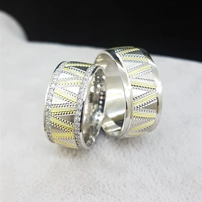 Zikzak Deseni Çift Gümüş Alyans - 8