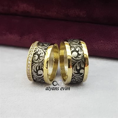 Osmanlı Desenli Çift Gümüş Alyans Yüzük ürün görseli 1