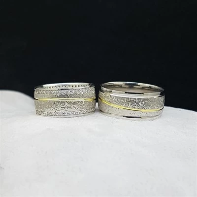 Cnc Desenli Çift Gümüş Alyans - 7