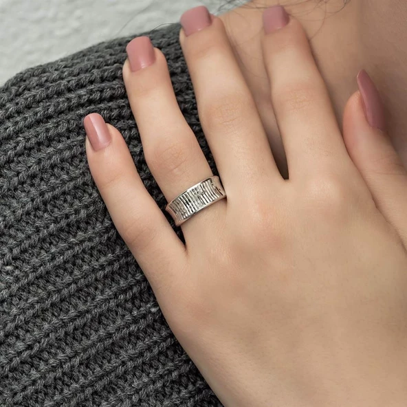 Yeni Tasarım 925 Gümüş Tek Bayan Alyans Yüzük - Resim 6