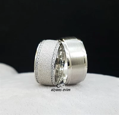 Kumlu Model Çift Gümüş Alyans - Resim 2