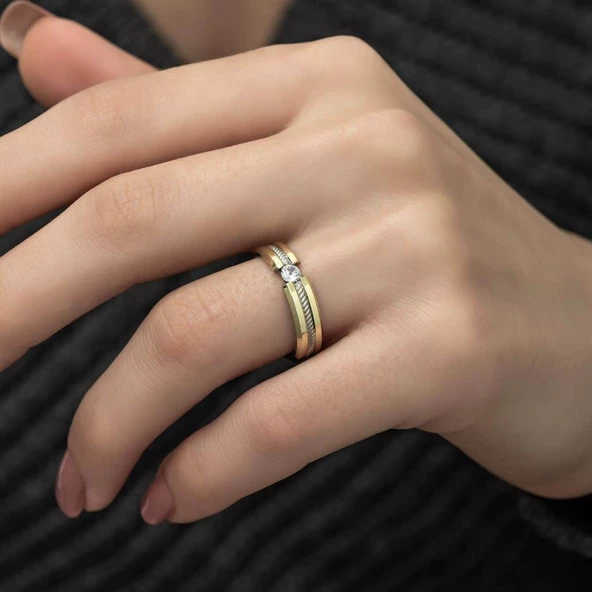 Yeni Tasarım 925 Gümüş Tek Bayan Alyans Yüzük - Resim 4