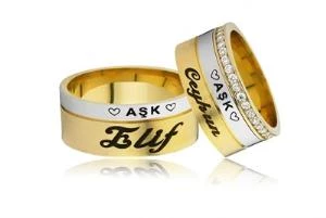 Gümüş Kişiye Özel Aşk Çift Alyans ürün görseli 1