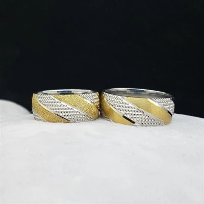 Yeni Tasarım Çift Gümüş Alyans Yüzük - 3