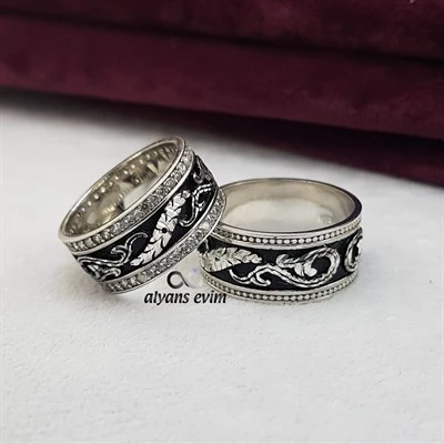 Yeni Tasarım Çift Gümüş Alyans Yüzük - 4