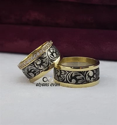 Osmanlı Desenli Çift Gümüş Alyans Yüzük - Resim 3