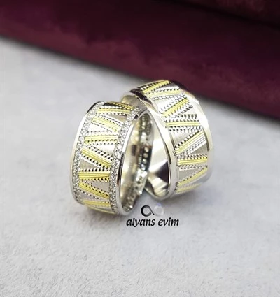 Zikzak Deseni Çift Gümüş Alyans - 5