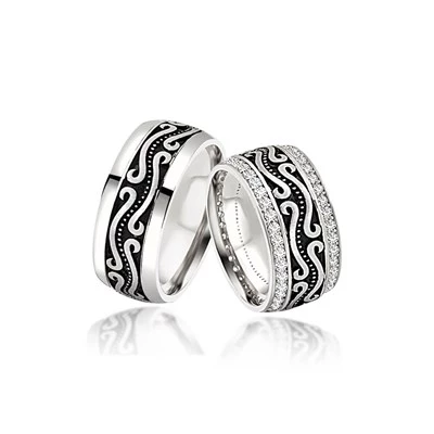 Yeni Tasarım Çift Gümüş Alyans Yüzük - 5