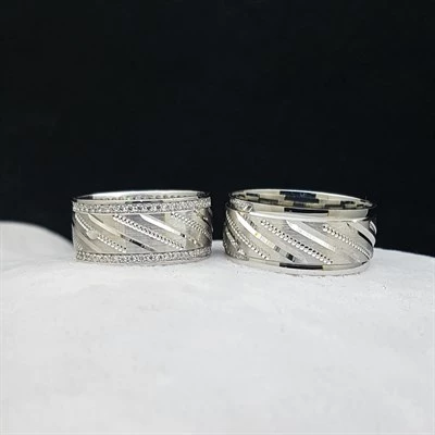 Kum Desenli Çift Gümüş Alyans Yüzük - 6