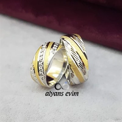 Çapraz Çizgili Çift Gümüş Alyans - Resim 3