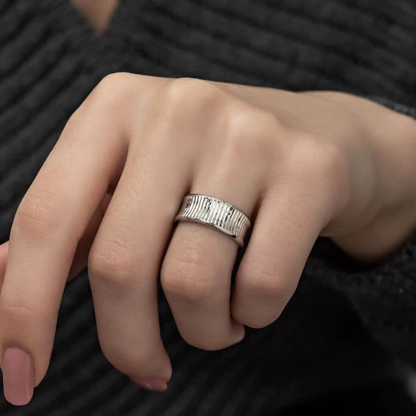 Yeni Tasarım 925 Gümüş Tek Bayan Alyans Yüzük - Resim 2