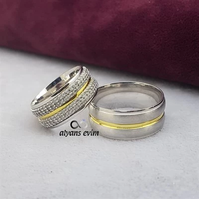 Yeni Tasarım Çift Gümüş Alyans Yüzük - 3