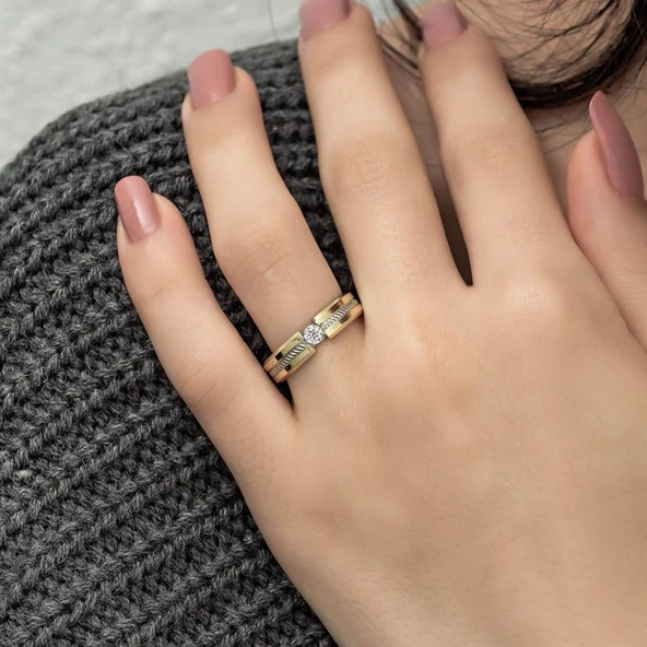 Yeni Tasarım 925 Gümüş Tek Bayan Alyans Yüzük - Resim 6