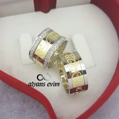 Sarmaşık İşlemeli Çift Gümüş Alyans Yüzük - Resim 3