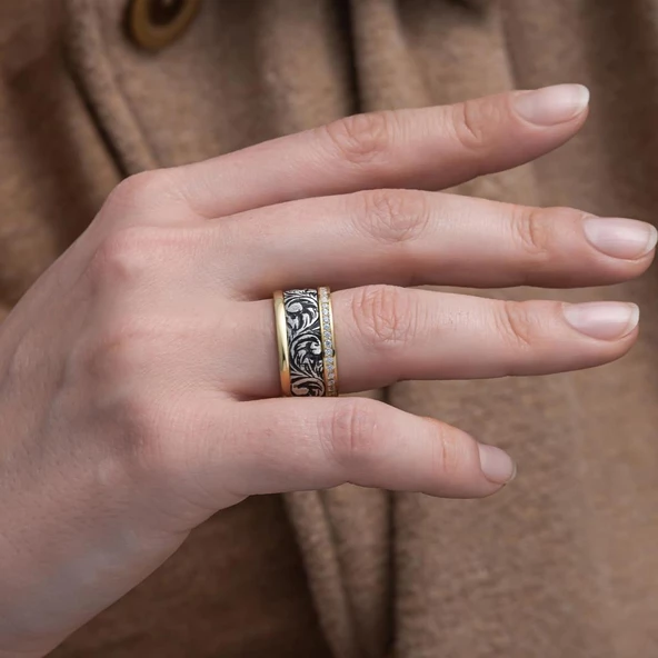 Osmanlı Desenli Çift Gümüş Alyans Yüzük - Resim 8