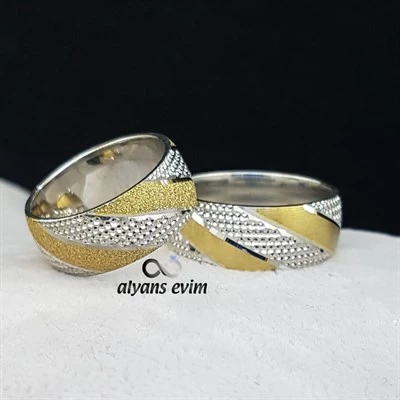 Yeni Tasarım Çift Gümüş Alyans Yüzük - 4