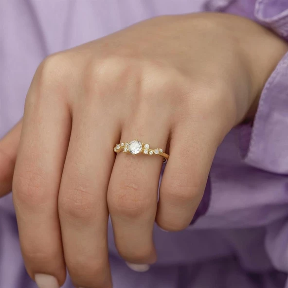 Altın Kaplama Zirkon Taşlı Sarmaşık Model Gümüş Bayan Yüzük - Resim 4