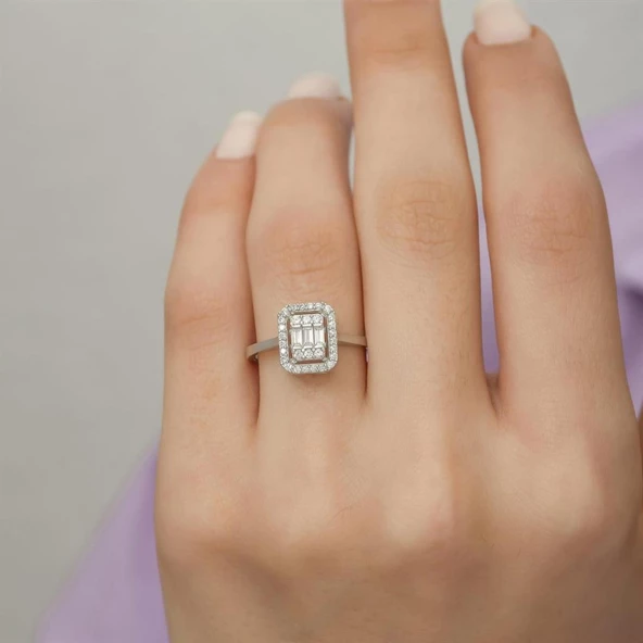 Baget Zirkon Taşlı Gümüş Bayan Yüzük - Resim 12