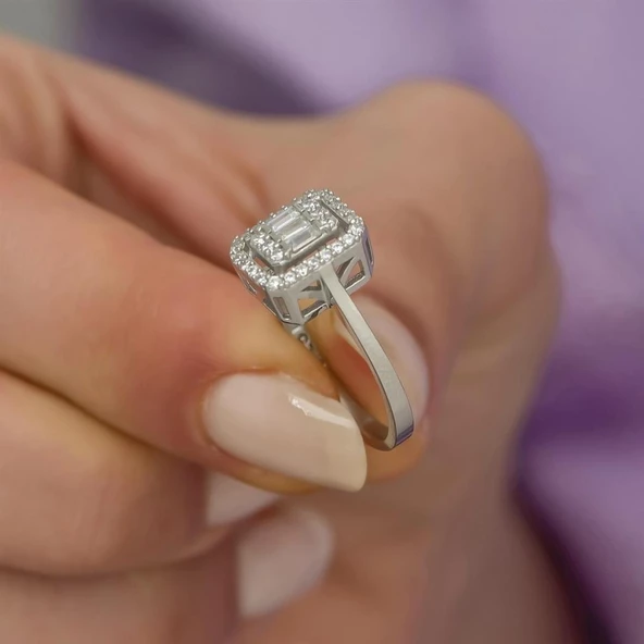 Baget Zirkon Taşlı Gümüş Bayan Yüzük - Resim 9