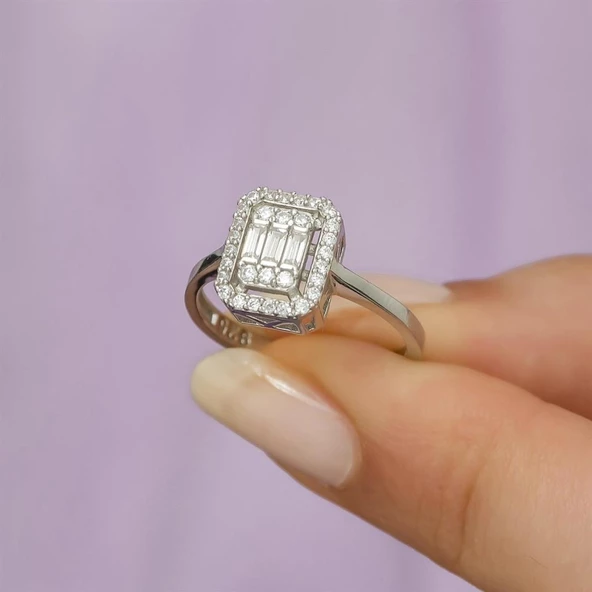 Baget Zirkon Taşlı Gümüş Bayan Yüzük - Resim 2