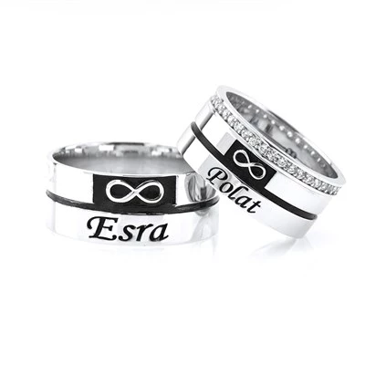 Gümüş Sonsuzluk Desenli İsimli Çift Alyans - 1